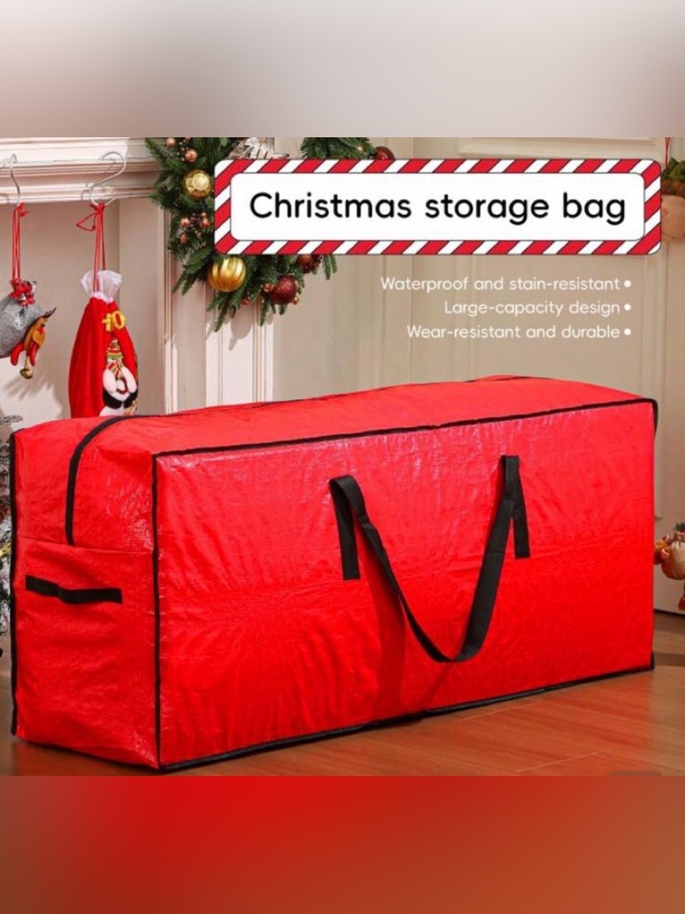 Red Large Storage Tote Bag with Zipper and Handles